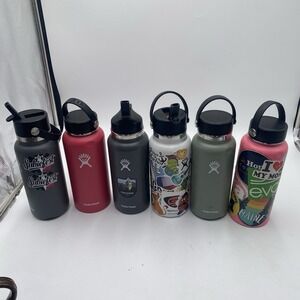 Lot Of 6 Hydro Flask 32oz Water Bottle Black Pink  Wide Mouth Cleaned Has Dents